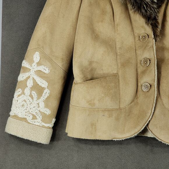 Inc International Concepts PM Faux Fur Jacket Womens Camel Lavish WC Embroidered - Picture 10 of 14